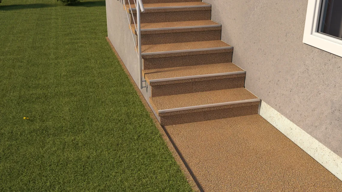 Beispielhafte Verlegung für den Artikel 0109 von WARCO - Gumová krytina na schody, Farbton Maroko in der Abmessung 500 x 500 x 18 mm.