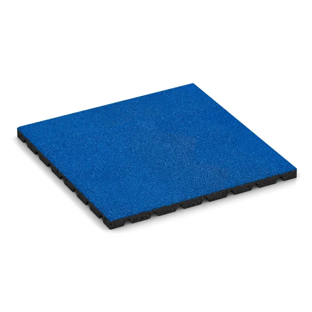 Bezpečnostní dlaždice na dětské hřiště 3 cm - EN 1177 ≤ 100 cm von WARCO im Farbdesign Genciánová modř mit den Abmessungen 500 x 500 x 30 mm. Produktfoto von Artikel 5464 in der Aufsicht von schräg vorne.