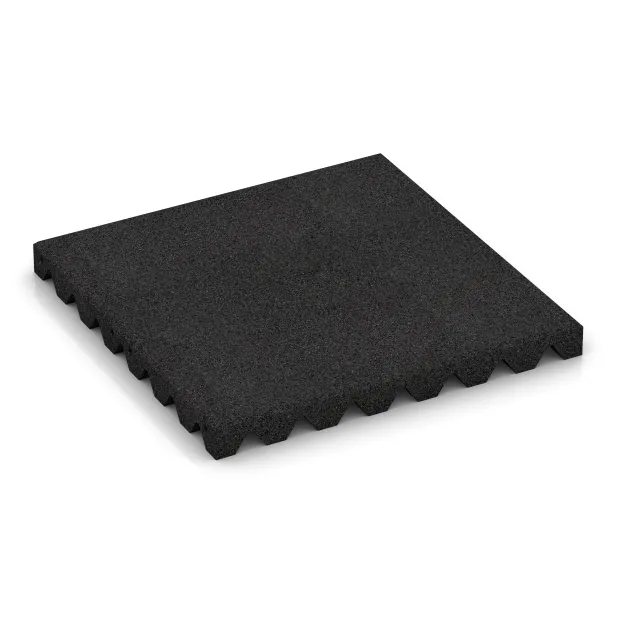 Gumová dopadová dlaždice na dětské hřiště von WARCO im Farbdesign Antracit mit den Abmessungen 500 x 500 x 45 mm. Produktfoto von Artikel 0660 in der Aufsicht von schräg vorne.