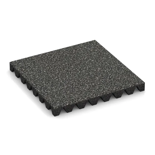 Bezpečnostní dlaždice na dětské hřiště 5 cm - EN 1177 ≤ 145 cm von WARCO im Farbdesign Tmavě šedý granit mit den Abmessungen 500 x 500 x 50 mm. Produktfoto von Artikel 5574 in der Aufsicht von schräg vorne.