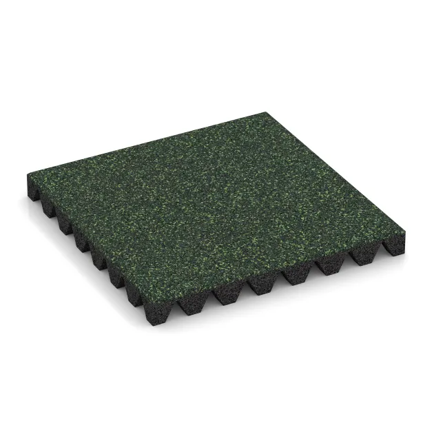 Bezpečnostní dlaždice na dětské hřiště 5 cm - EN 1177 ≤ 145 cm von WARCO im Farbdesign Anglický trávník mit den Abmessungen 500 x 500 x 50 mm. Produktfoto von Artikel 5577 in der Aufsicht von schräg vorne.