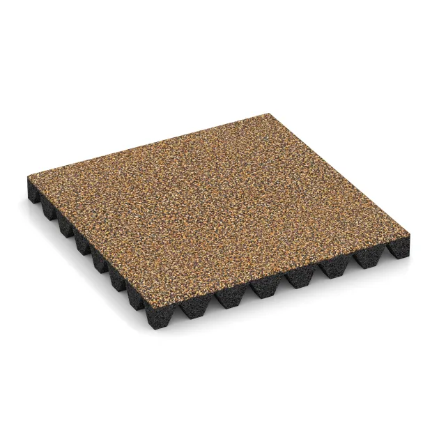 Bezpečnostní dlaždice na dětské hřiště 5 cm - EN 1177 ≤ 145 cm von WARCO im Farbdesign Maroko mit den Abmessungen 500 x 500 x 50 mm. Produktfoto von Artikel 5586 in der Aufsicht von schräg vorne.
