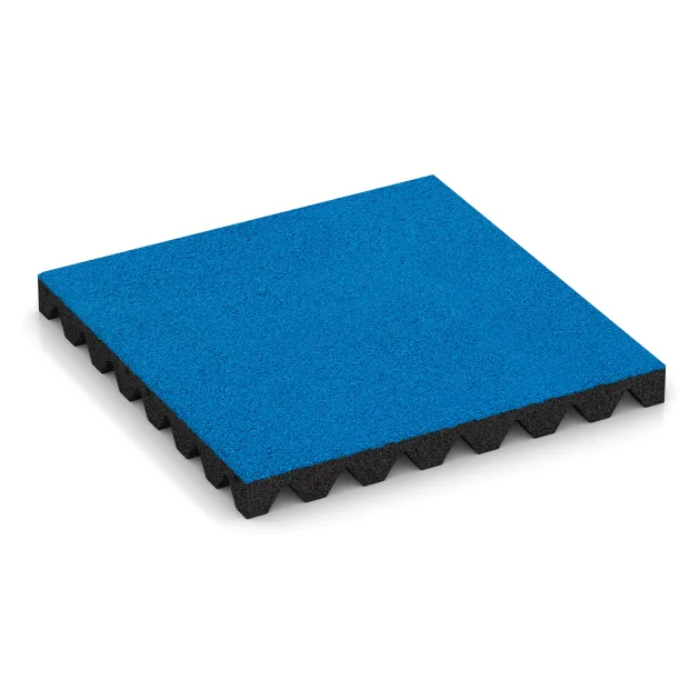 Bezpečnostní dlaždice na dětské hřiště 5 cm - EN 1177 ≤ 145 cm von WARCO im Farbdesign Nebe modrá mit den Abmessungen 500 x 500 x 50 mm. Produktfoto von Artikel 5564 in der Aufsicht von schräg vorne.