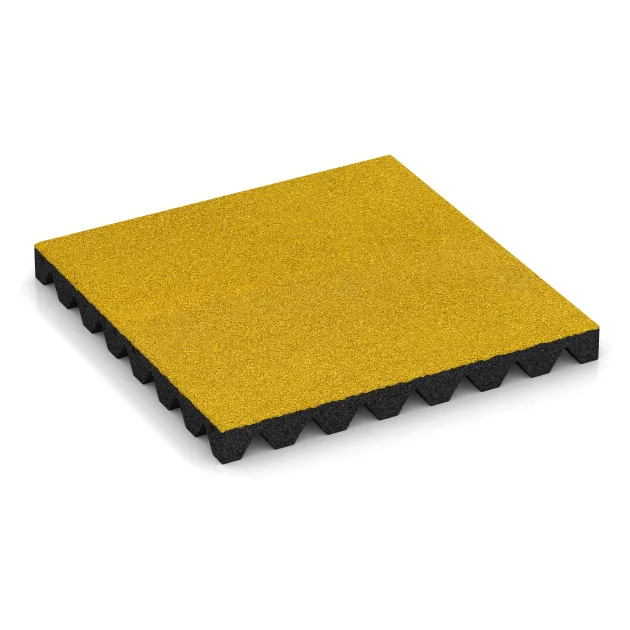 Bezpečnostní dlaždice na dětské hřiště 5 cm - EN 1177 ≤ 145 cm von WARCO im Farbdesign Citronová žlutá mit den Abmessungen 500 x 500 x 50 mm. Produktfoto von Artikel 5569 in der Aufsicht von schräg vorne.