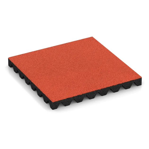 Bezpečnostní dlaždice na dětské hřiště 5 cm - EN 1177 ≤ 145 cm von WARCO im Farbdesign Světle červenooranžová mit den Abmessungen 500 x 500 x 50 mm. Produktfoto von Artikel 5571 in der Aufsicht von schräg vorne.