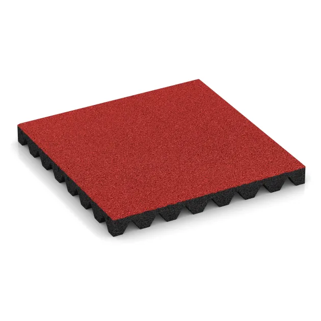 Bezpečnostní dlaždice na dětské hřiště 5 cm - EN 1177 ≤ 145 cm von WARCO im Farbdesign Červená Růže mit den Abmessungen 500 x 500 x 50 mm. Produktfoto von Artikel 5572 in der Aufsicht von schräg vorne.