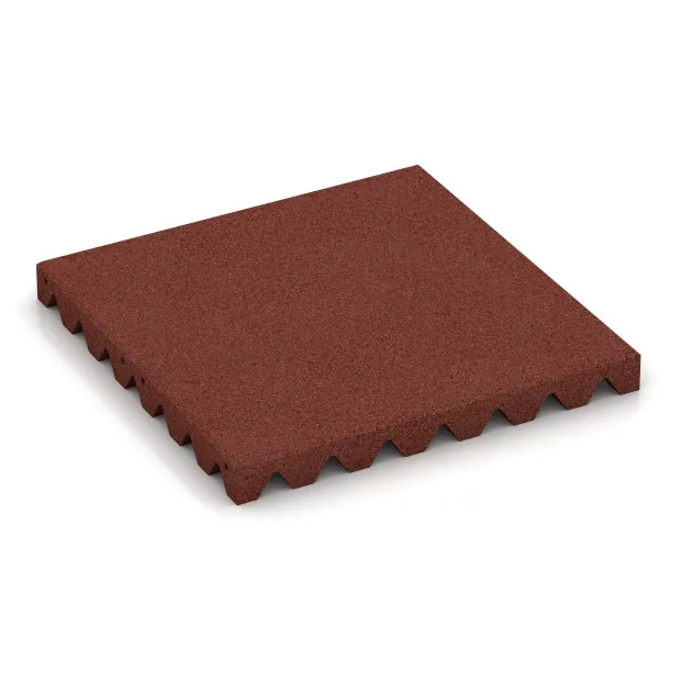 Bezpečnostní dlaždice na dětské hřiště 5 cm - EN 1177 ≤ 145 cm von WARCO im Farbdesign Cihlově červená mit den Abmessungen 500 x 500 x 50 mm. Produktfoto von Artikel 5557 in der Aufsicht von schräg vorne.
