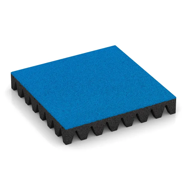 Bezpečnostní dlaždice na dětské hřiště 8 cm - EN 1177 ≤ 215 cm von WARCO im Farbdesign Nebe modrá mit den Abmessungen 500 x 500 x 80 mm. Produktfoto von Artikel 5601 in der Aufsicht von schräg vorne.