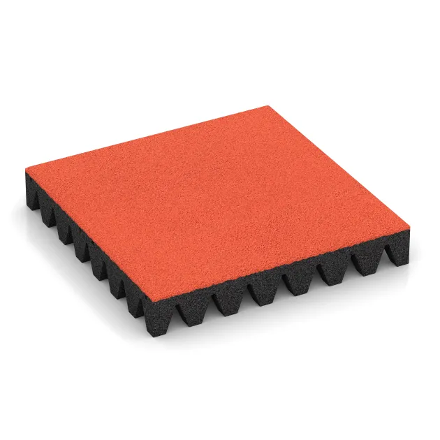 Bezpečnostní dlaždice na dětské hřiště 8 cm - EN 1177 ≤ 215 cm von WARCO im Farbdesign Světle červenooranžová mit den Abmessungen 500 x 500 x 80 mm. Produktfoto von Artikel 5608 in der Aufsicht von schräg vorne.