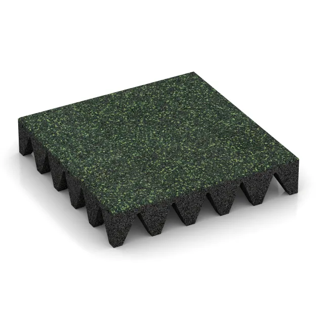 Gumová dopadová dlaždice na dětské hřiště von WARCO im Farbdesign Anglický trávník mit den Abmessungen 500 x 500 x 100 mm. Produktfoto von Artikel 3709 in der Aufsicht von schräg vorne.