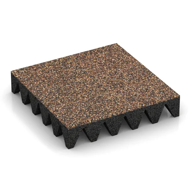 Bezpečnostní dlaždice na dětské hřiště 10 cm - EN 1177 ≤ 300 cm von WARCO im Farbdesign Kůra a Basto mit den Abmessungen 500 x 500 x 100 mm. Produktfoto von Artikel 5648 in der Aufsicht von schräg vorne.