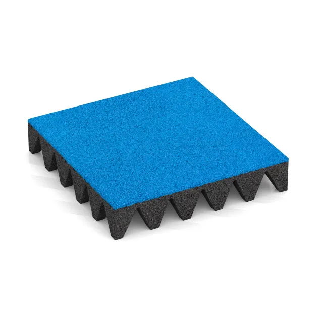 Bezpečnostní dlaždice na dětské hřiště 10 cm - EN 1177 ≤ 300 cm von WARCO im Farbdesign Nebe modrá mit den Abmessungen 500 x 500 x 100 mm. Produktfoto von Artikel 5632 in der Aufsicht von schräg vorne.