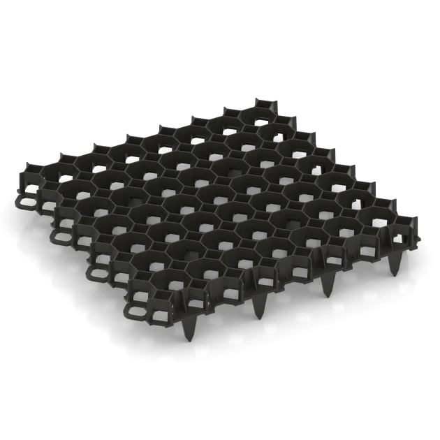 Plastová stabilizační mřížka von WARCO im Farbdesign Matná černá mit den Abmessungen 47,6 × 47,6 × 4 cm | 0,226 m². Produktfoto von Artikel 5207 in der Aufsicht von schräg vorne.