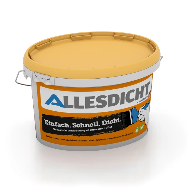 ALLESDICHT – Hydroizolace von WARCO im Farbdesign Černá mit den Abmessungen 3 kg | 0,9 m². Produktfoto von Artikel 0035 in der Aufsicht von schräg vorne.