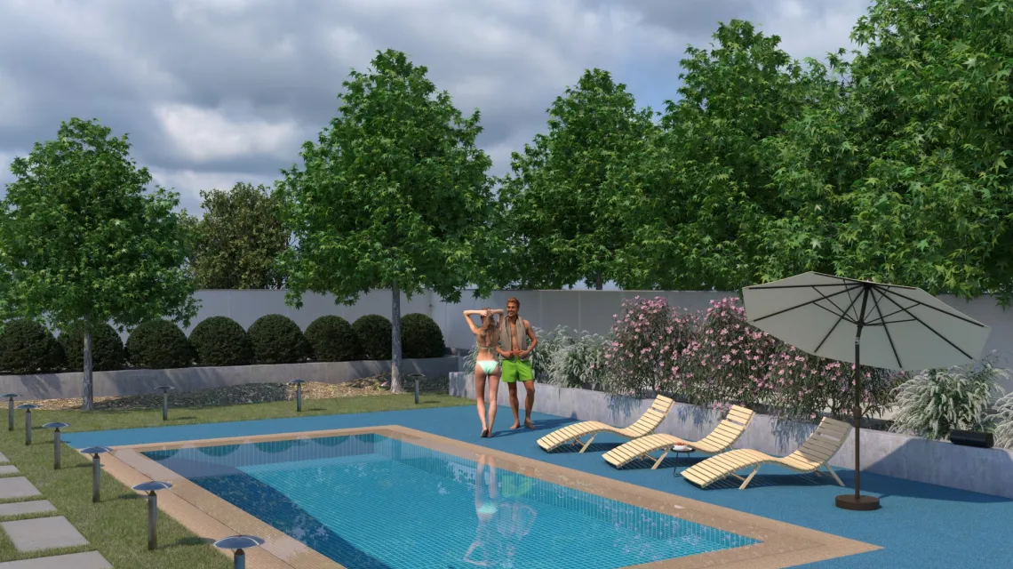 Beispielhafte Verlegung für den Artikel 2928 von WARCO - Dlaždice k bazénu, Farbton Atlantik in der Abmessung 500 x 500 x 40 mm.