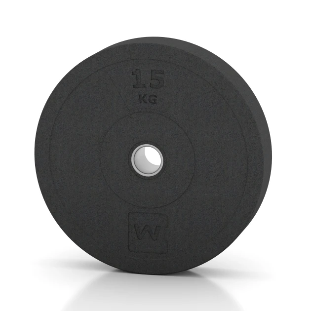 Bumper Plate von WARCO im Farbdesign Antracit mit den Abmessungen 15 kg | ø 45,4 x 8,61 cm. Produktfoto von Artikel 6086 in der Aufsicht von schräg vorne.