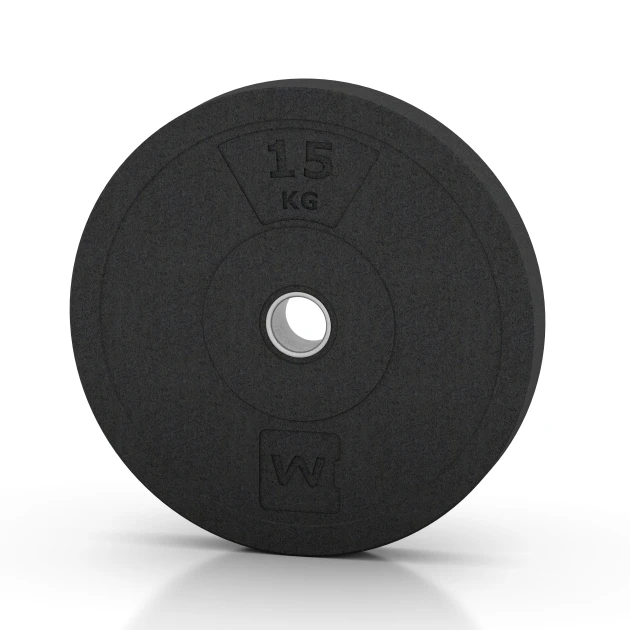 Bumper Plate Slim von WARCO im Farbdesign Antracit mit den Abmessungen 15 kg | ø 45,4 x 5,85 cm. Produktfoto von Artikel 6088 in der Aufsicht von schräg vorne.