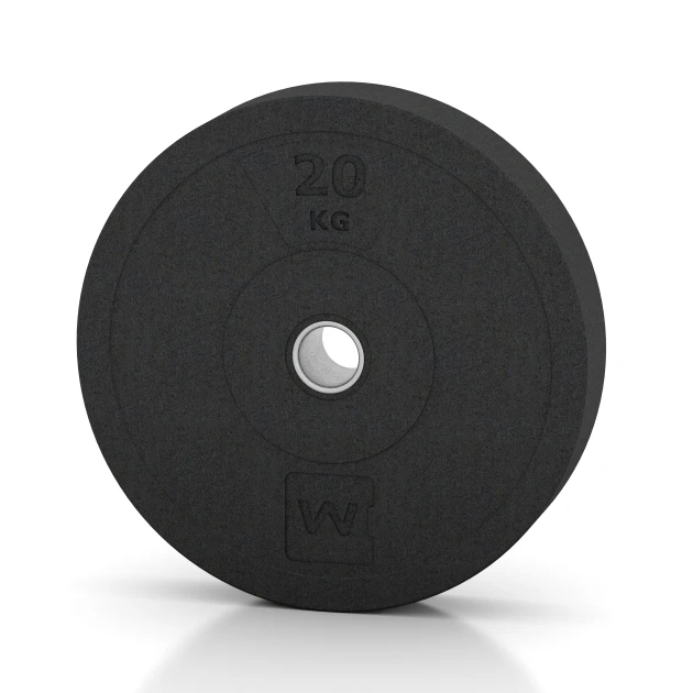 Bumper Plate Slim von WARCO im Farbdesign Antracit mit den Abmessungen 20 kg | ø 45,4 x 8,61 cm. Produktfoto von Artikel 6089 in der Aufsicht von schräg vorne.