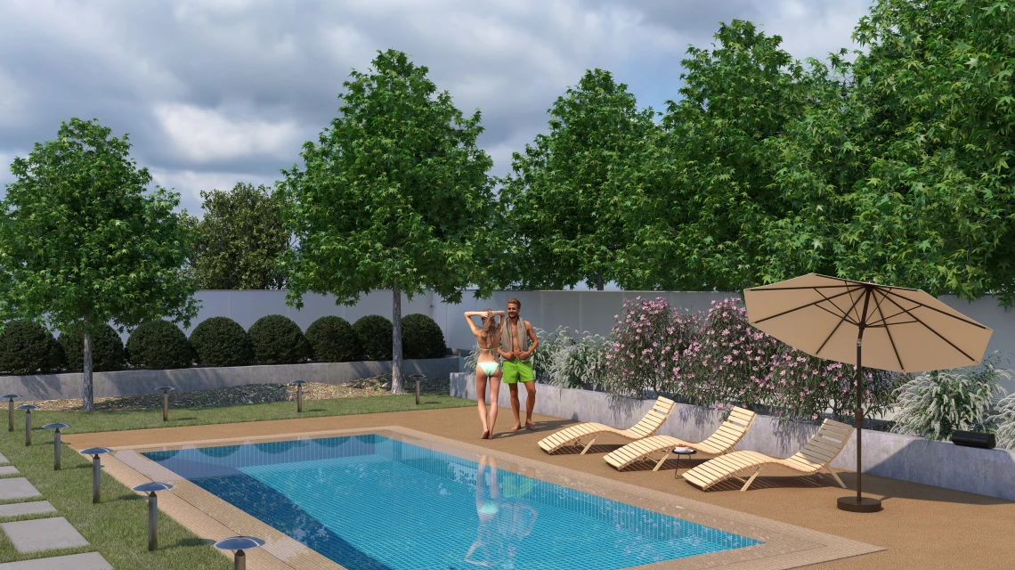 Beispielhafte Verlegung für den Artikel 5235 von WARCO - Dlaždice k bazénu bez spár, Farbton Ratan in der Abmessung 30,6 x 30,6 x 3 cm | 0,094 m².