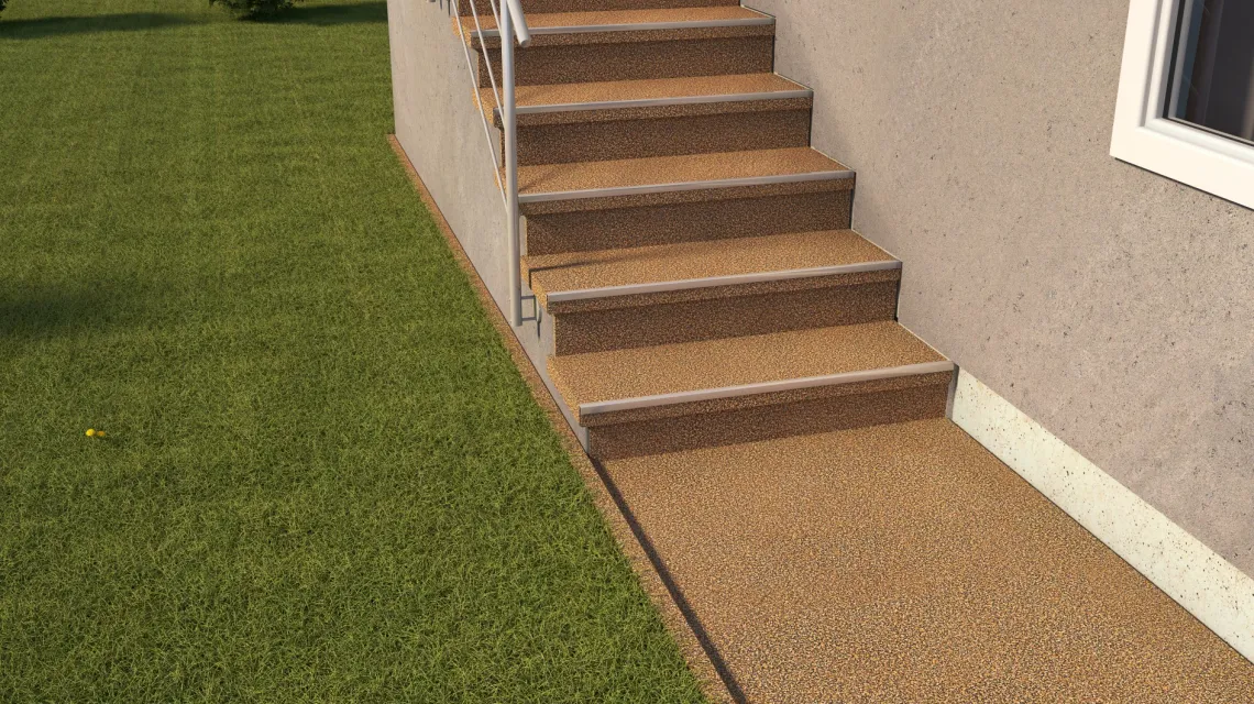 Beispielhafte Verlegung für den Artikel 5435 von WARCO - Schodová dlaždice, Farbton Maroko in der Abmessung 306 x 306 x 20 mm.