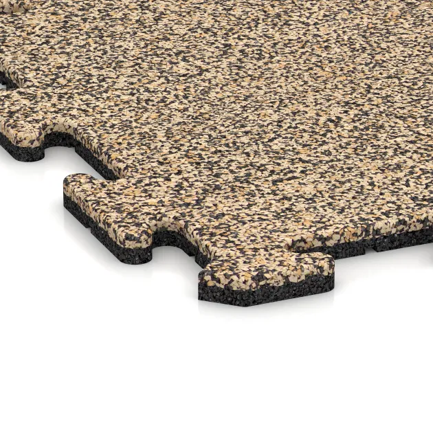 Detailaufnahme der Randausprägung von WARCO-Produkt 5679, Vnitřní podlahová dlaždice puzzle, Format 500 x 500 x 18 mm, Farbe Travertin.