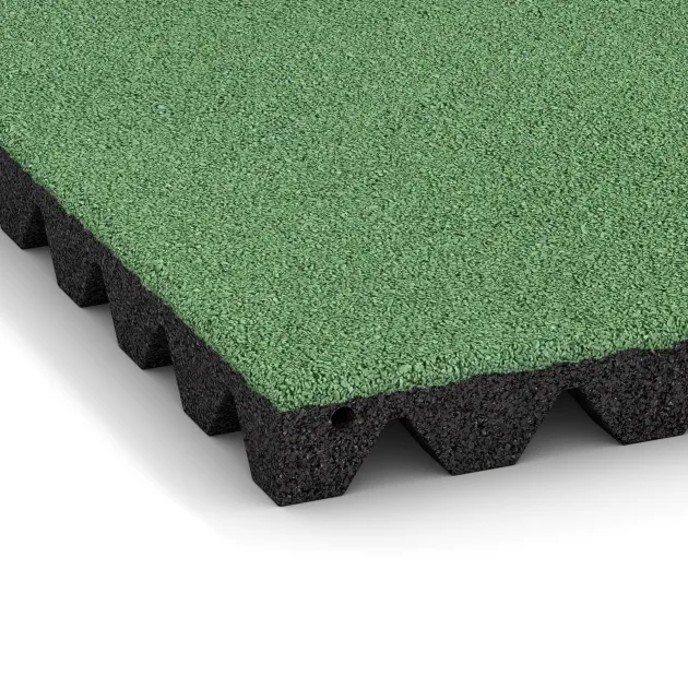 Detailaufnahme der Randausprägung von WARCO-Produkt 5538, Bezpečnostní dlaždice na dětské hřiště 4,5 cm - EN 1177 ≤ 135 cm, Format 500 x 500 x 45 mm, Farbe Bledě zelená.