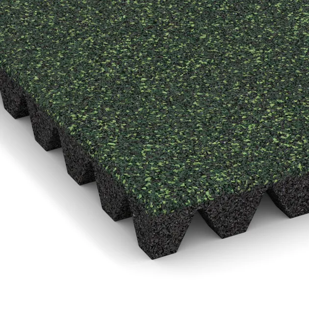 Detailaufnahme der Randausprägung von WARCO-Produkt 5577, Bezpečnostní dlaždice na dětské hřiště 5 cm - EN 1177 ≤ 145 cm, Format 500 x 500 x 50 mm, Farbe Anglický trávník.