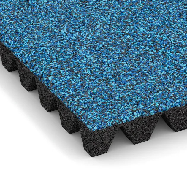 Detailaufnahme der Randausprägung von WARCO-Produkt 5583, Bezpečnostní dlaždice na dětské hřiště 5 cm - EN 1177 ≤ 145 cm, Format 500 x 500 x 50 mm, Farbe Atlantik.