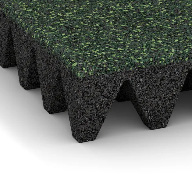 Detailaufnahme der Randausprägung von WARCO-Produkt 3709, Gumová dopadová dlaždice na dětské hřiště, Format 500 x 500 x 100 mm, Farbe Anglický trávník.