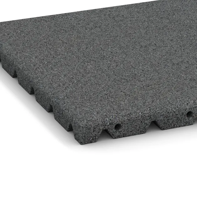 Detailaufnahme der Randausprägung von WARCO-Produkt 0523, Gumová dopadová dlaždice na dětské hřiště, Format 400 x 400 x 30 mm, Farbe Šedá břidlice.
