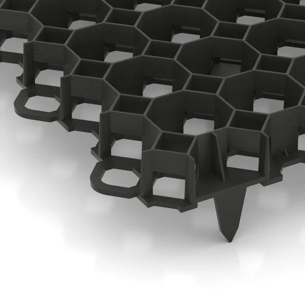 Detailaufnahme der Randausprägung von WARCO-Produkt 5207, Plastová stabilizační mřížka, Format 47,6 × 47,6 × 4 cm | 0,226 m², Farbe Matná černá.