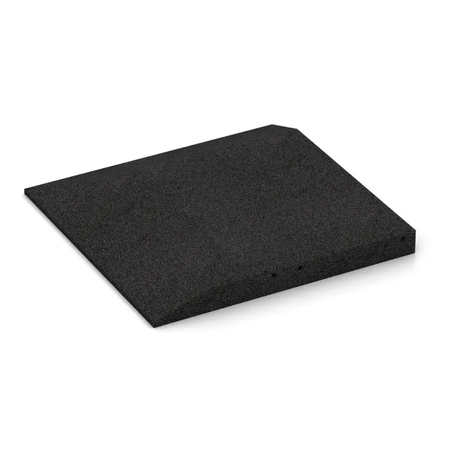 Detailaufnahme der Randausprägung von WARCO-Produkt 0485, Corner tile (two chamfered sides), Format 500 x 500 x 50 mm, Farbe Antracit.