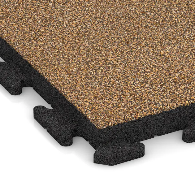 Detailaufnahme der Randausprägung von WARCO-Produkt 1471, Sportovní podlaha Fitness Gumové Dlaždice Classic, Format 500 x 500 x 50 mm, Farbe Maroko.