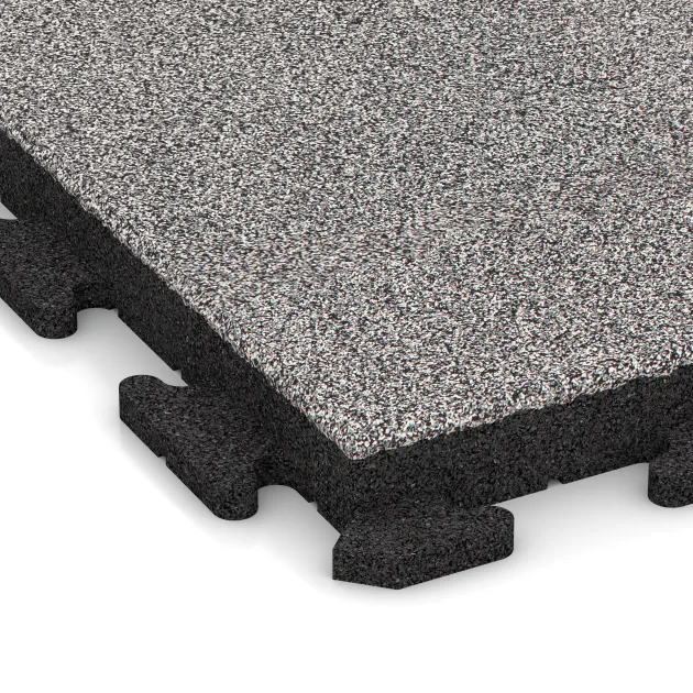 Detailaufnahme der Randausprägung von WARCO-Produkt 4630, Sportovní podlaha Fitness Gumové Dlaždice Classic, Format 500 x 500 x 50 mm, Farbe Šedý melange.