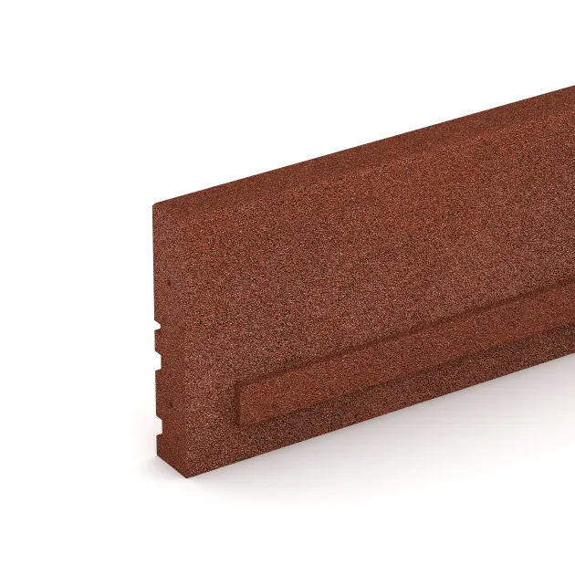 Detailaufnahme der Randausprägung von WARCO-Produkt 3785, Rubber kerbstone (Deep kerbstone), Format 1000 x 250 x 50 mm, Farbe Cihlově červená.