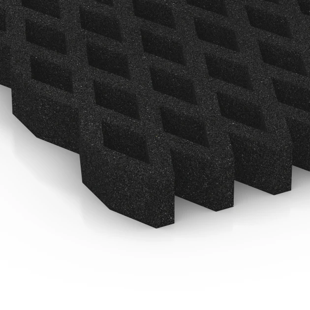 Detailaufnahme der Randausprägung von WARCO-Produkt 7012, Dopadová zatravňovací dlažba, Format 100 × 100 × 8 cm, Farbe Antracit.