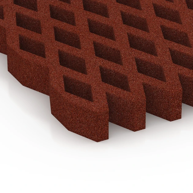 Detailaufnahme der Randausprägung von WARCO-Produkt 7013, Dopadová zatravňovací dlažba, Format 100 × 100 × 8 cm, Farbe Cihlově červená.