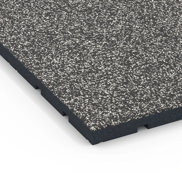 Detailaufnahme der Randausprägung von WARCO-Produkt 7132, Sportovní podlaha pro venkovní fitness, Format 60 x 60 x 3 cm | 0,36 m², Farbe Tmavě šedá žula.
