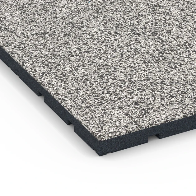 Detailaufnahme der Randausprägung von WARCO-Produkt 7133, Sportovní podlaha pro venkovní fitness, Format 60 x 60 x 3 cm | 0,36 m², Farbe Šedá žula.