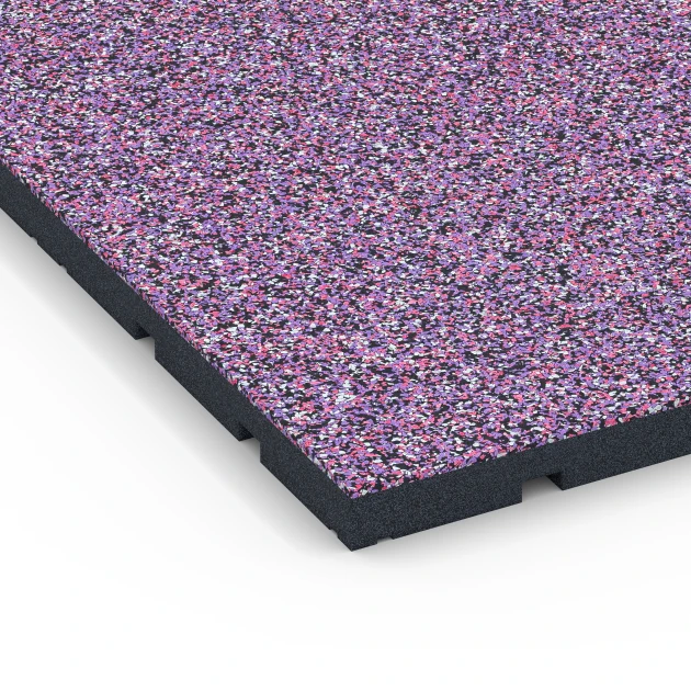 Detailaufnahme der Randausprägung von WARCO-Produkt 7137, Sportovní podlaha pro venkovní fitness, Format 60 x 60 x 3 cm | 0,36 m², Farbe Levandule.