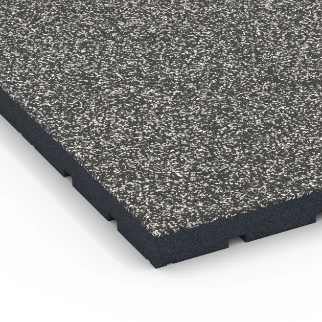 Detailaufnahme der Randausprägung von WARCO-Produkt 7141, Sportovní podlaha pro venkovní fitness, Format 60 x 60 x 4 cm | 0,36 m², Farbe Tmavě šedá žula.