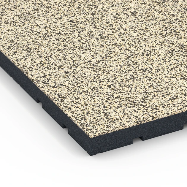 Detailaufnahme der Randausprägung von WARCO-Produkt 7147, Sportovní podlaha pro venkovní fitness, Format 60 x 60 x 4 cm | 0,36 m², Farbe Travertin.