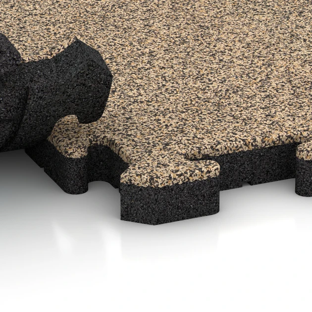 Großaufnahme vom Verbindungssystem von WARCO-Boden 4009 - Podlahová krytina pro psy im Farbdesign Travertin. Abmessungen 500 x 500 x 40 mm.