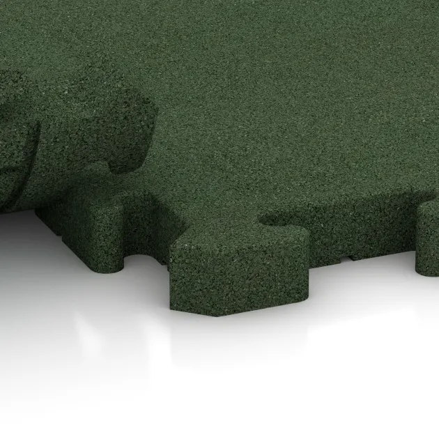 Großaufnahme vom Verbindungssystem von WARCO-Boden 4031 - Podlahová krytina pro psy im Farbdesign Trávově zelená. Abmessungen 500 x 500 x 40 mm.