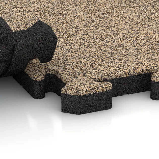 Großaufnahme vom Verbindungssystem von WARCO-Boden 5921 - Vnitřní podlahová dlaždice puzzle im Farbdesign Travertin. Abmessungen 1000 x 1000 x 40 mm.