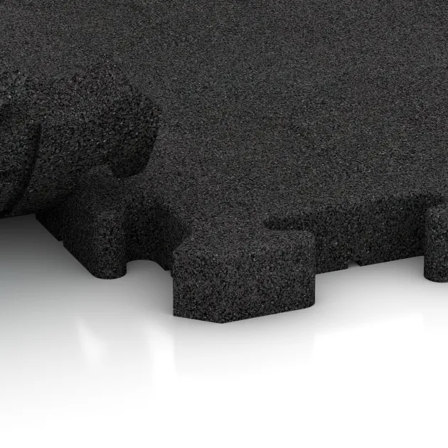 Großaufnahme vom Verbindungssystem von WARCO-Boden 4076 - Sportovní krytina pro psy HD im Farbdesign Antracit. Abmessungen 1000 x 1000 x 40 mm.