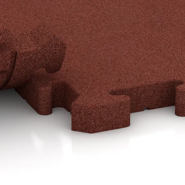 Großaufnahme vom Verbindungssystem von WARCO-Boden 4077 - Sportovní krytina pro psy HD im Farbdesign Cihlově červená. Abmessungen 1000 x 1000 x 40 mm.