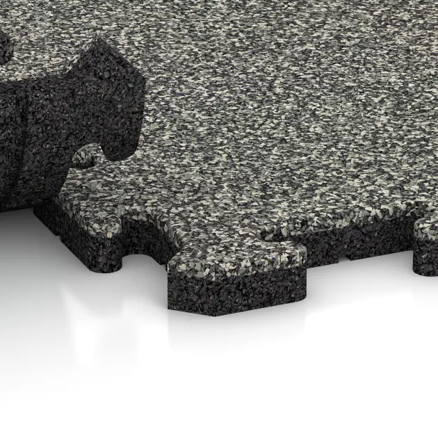 Großaufnahme vom Verbindungssystem von WARCO-Boden 5848 - Vnitřní podlahová dlaždice puzzle im Farbdesign Šedý granit. Abmessungen 1000 x 1000 x 30 mm.
