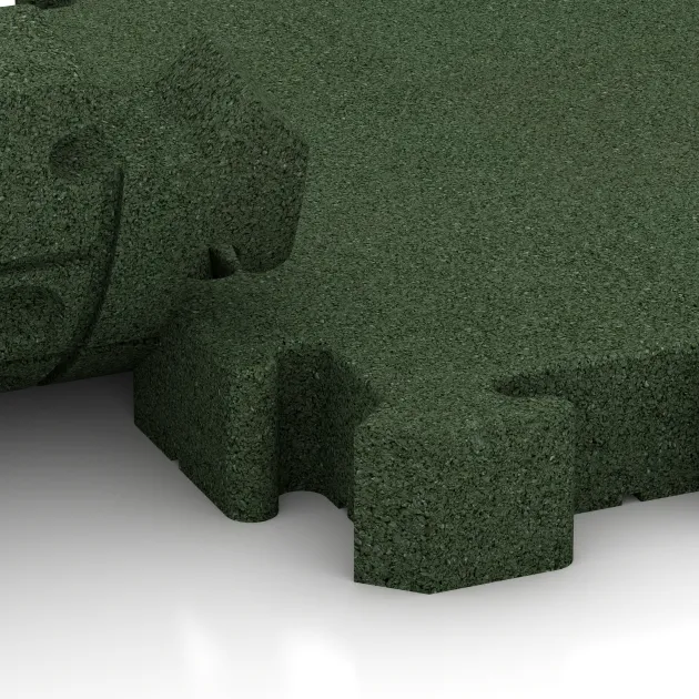 Großaufnahme vom Verbindungssystem von WARCO-Boden 3182 - Venkovní dlaždice na klik im Farbdesign Trávově zelená. Abmessungen 500 x 500 x 60 mm.