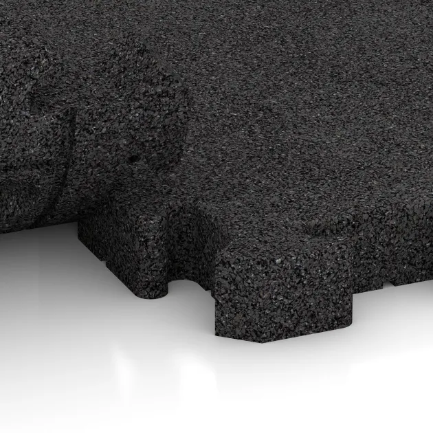 Großaufnahme vom Verbindungssystem von WARCO-Boden 4085 - Paddock mat im Farbdesign Antracit. Abmessungen 500 x 500 x 50 mm.